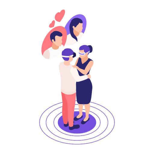 virtual relationships online dating isometric composition with embracing couple wearing vr glasses illustration 1284 64068